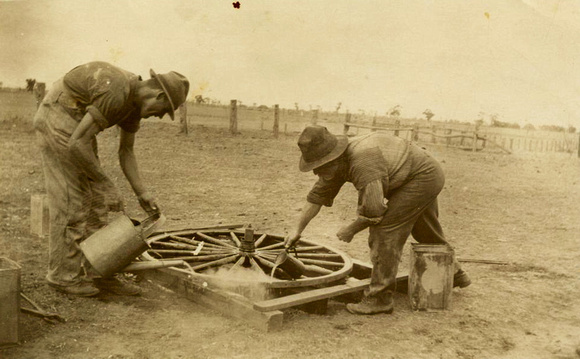 Putting a Tyre on a Wooden Wheel