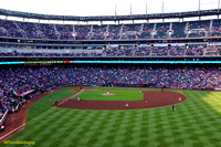 The game starts, first ball is about to be pitched.