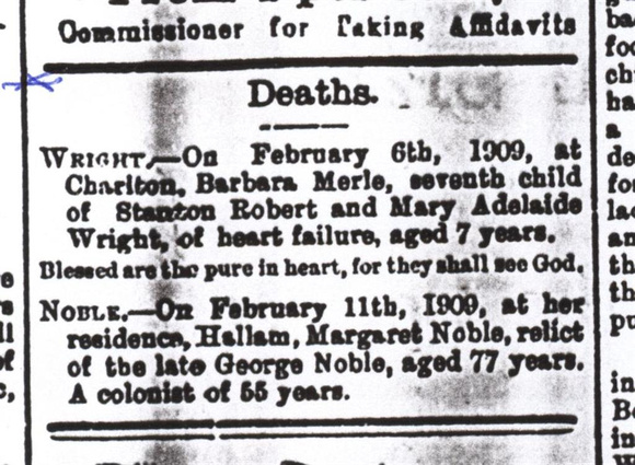 Death notice of Dads' sister Barbara Merle.