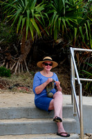 Beauty and the Beach, Maggie knitting on Red Rock beach